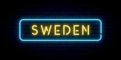 Sweden neon sign. Bright light signboard. vector