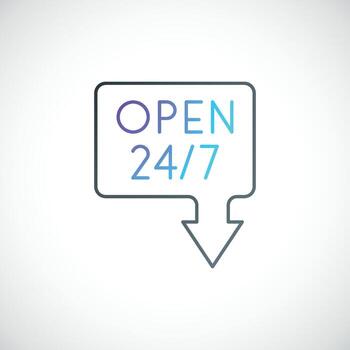 Minimalist signboard with text Open 24 7 and arrow. vector