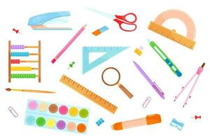 bright vector illustration of stationery, school and office supplies, back to school