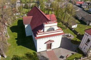 aerial view on baroque or gothic temple or catholic church in countryside photo