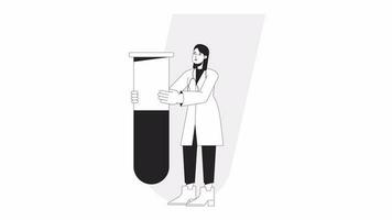 Animated bw woman medical technician. Lab testing 2D flat monochromatic thin line character animation. Clinical research 4K video concept footage with alpha channel transparency for web design