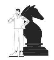 Strategic management bw concept vector spot illustration. Chess move 2D cartoon flat line monochromatic character for web UI design. Content marketing strategy editable isolated outline hero image