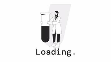 Medical research bw loader animation. Scientist holding test tube. Flash message 4K video footage. Isolated monochrome loading animation with alpha channel transparency for UI, UX web design