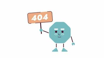 Octagon holding 404 sign animation. Animated octangle nut little guy. Empty state 4K video concept footage with alpha channel transparency. Colorful page not found flash message for UI, UX web design