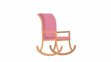 Animated rocking chair. Flat cartoon style icon 4K video footage for web design. Wooden porch chair swaying isolated colorful object animation on white background with alpha channel transparency