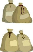 Canvas burlap bag. Cartoon flat illustration. Rustic element for mill. Packaging for storage of grain and flour. vector