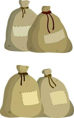 Canvas burlap bag. Cartoon flat illustration. Rustic element for mill. Packaging for storage of grain and flour.