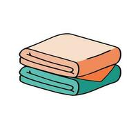 Folded towel or cloth. Stack of fabric. Line drawing. Isolated cartoon illustration in pastel colors. Outline Packed neat clothes vector