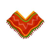 Poncho. Red and orange Mexican Cape. The national dress with pattern. Ethnic culture of South America. Flat cartoon illustration vector