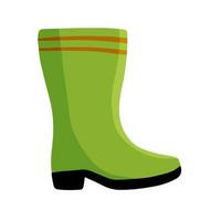 Rubber green boot. Waterproof rain shoes for fishing and gardening. Flat cartoon illustration vector