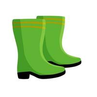 Rubber green boot. Waterproof rain shoes for fishing and gardening. Flat cartoon illustration vector