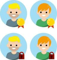 Set of avatars man for social network. Account lockout. Young guy in circle. Cartoon flat illustration. Gold medal winner and success vector