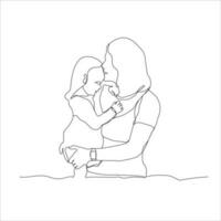 Mother and baby continuous line drawing. Mother's Day line drawing. Line art drawing vector.  caring mother embracing and kissing Single line draw vector graphic illustration