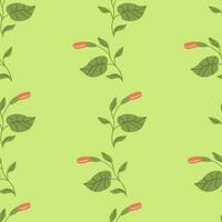 Seamless pattern with green leaves on green background. Hand drawn doodle texture for textile, wrapping paper vector