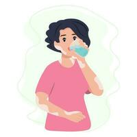 Woman with vitiligo disease drinking a fresh glass of water. Healthy and Sustainable Lifestyle Concept vector