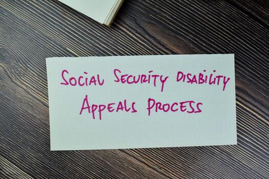 Concept of Social Security Disability Appeals Process write on sticky notes isolated on Wooden Table. photo