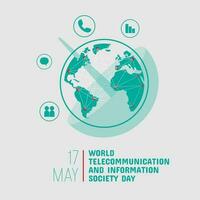 World Telecommunication and Information Society Day with illustration of worldwide connected information from transmission stations vector