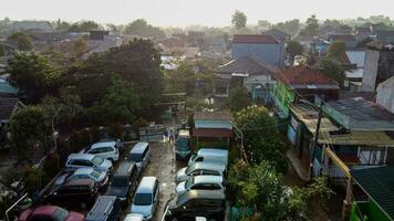 Aerial POV view Depiction of flooding. devastation wrought after massive natural disasters at Bekasi - Indonesia photo