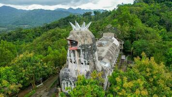 Aerial view of Chiken Church, a unique building on the hill of Rhema, Magelang Yogyakarta. Bukit Rhema. Magelang, Indonesia, December 6, 2021 photo