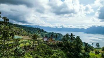 Aerial view of panorama of Maninjau Lake West Sumatra, Danau maninjau. sumatra, Indonesia, January 24, 2023 photo