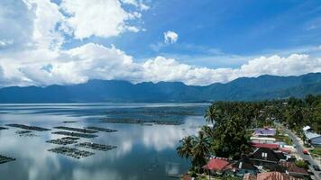 Aerial view of panorama of Maninjau Lake West Sumatra, Danau maninjau. sumatra, Indonesia, January 24, 2023 photo