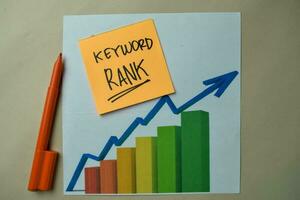Keyword Rank write on sticky notes isolated on office desk. photo