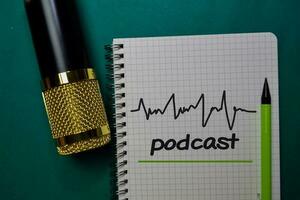 Podcast write on a book isolated on Office Desk photo