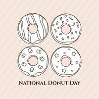National donut day card or square banner minimal line design with text on pale pink background. Vector illustration.