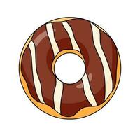 Cute chocolate donut. Cartoon glazed bakery flat vector illustration isolated on white background.