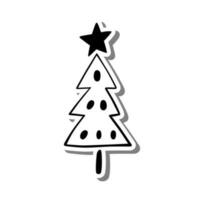 Monochrome Christmas Tree on white silhouette and gray shadow. Vector illustration for decoration or any design.