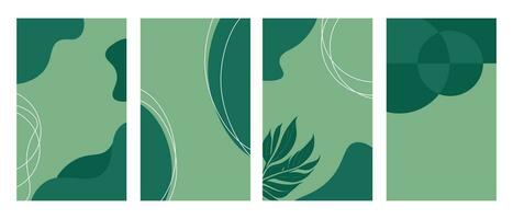 Set of nature concept summer green background. Modern abstract art with leaf, fluid, wavy, line, geometric shapes. Templates for celebration, ads, branding, banner, cover, label, poster, sales vector