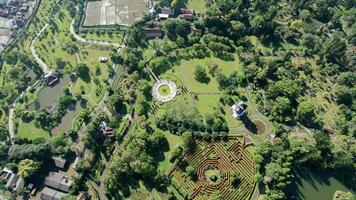 Aerial view of The Taman Bunga Nusantara or Flower Garden Nusantara, a travel destination located in Cianjur. Cianjur, Indonesia, July 6, 2022 photo