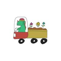 Cute Dinosaur driving flower truck vector design for background, fabric and textile