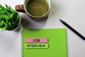 Job Interview text on sticky notes with office desk concept photo