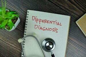 Concept of Different Diagnosis write on a book isolated on Wooden Table. photo