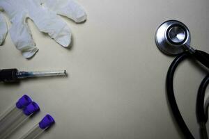 Stethoscope isolated isolated on office desk. Healthcare Medical concept photo