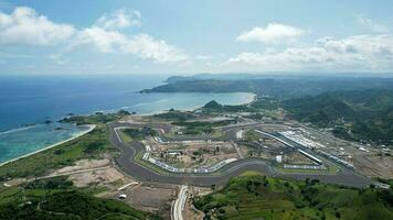 Aerial view of full track view of the mandalika circuit. The international mandalika circuit in Indonesia. Lombok, Indonesia, March 22, 2022 photo