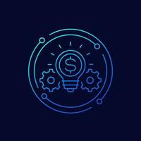 Idea line icon with light bulb and gears vector