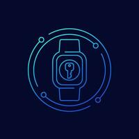 Open with smart watch line icon with a key vector