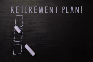 Retirement Plan written with color chalk. Supported by an additional services. Blackboard concept photo