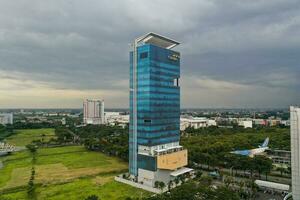 Aerial view of central business district with Mandiri towers in Bekasi. Bekasi, Indonesia, January 23, 2023 photo