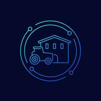 agrimotor and barn icon, linear design vector