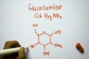 Glucosamine  molecule written on the white board. Structural chemical formula. Education concept photo