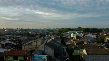 Aerial POV view Depiction of flooding. devastation wrought after massive natural disasters at Bekasi - Indonesia photo