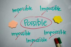 Impossible, Imposibble and Possible text with keywords isolated on white board background. Chart or mechanism concept. photo