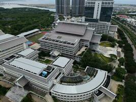 Aerial view of Buddhist architecture building in Jakarta, This building is one of the main tourist attractions in North Jakarta. JAKARTA, INDONESIA - JANUARY, 8, 2021 photo