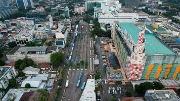 Aerial view of South Jakarta Blok M Intercity Bus Terminal. This terminal is the oldest terminal in Jakarta. Jakarta, Indonesia, September 16, 2022 photo