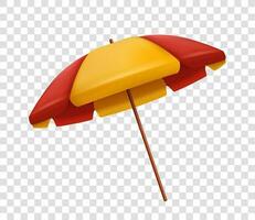 Realistic red and yellow beach umbrella isolated vector illustration