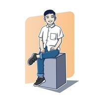 Vector illustration of boy sitting pose