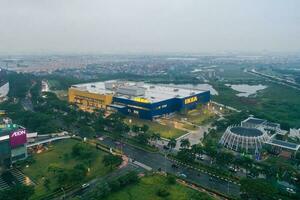 Aerial view of New IKEA Store Jakarta Garden City, AEON is a Largest retailer of ready-to-assemble or flat-pack furniture with noise cloud. Jakarta, January 2, 2023 photo